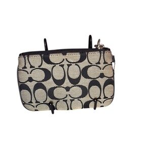 Coach Signature Black & Gray Canvas Wristlet with Leather Trim & Hangtag